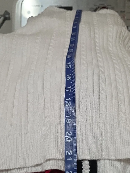 Classic White Cable-Knit Cardigan with Black Trim - Chaps Petite - Picture 7 of 8